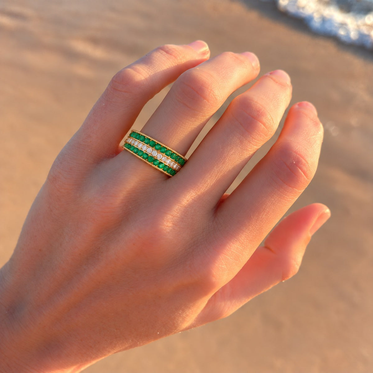 Colombian Emerald & Diamond Eternity Vintage Band (6.5mm)