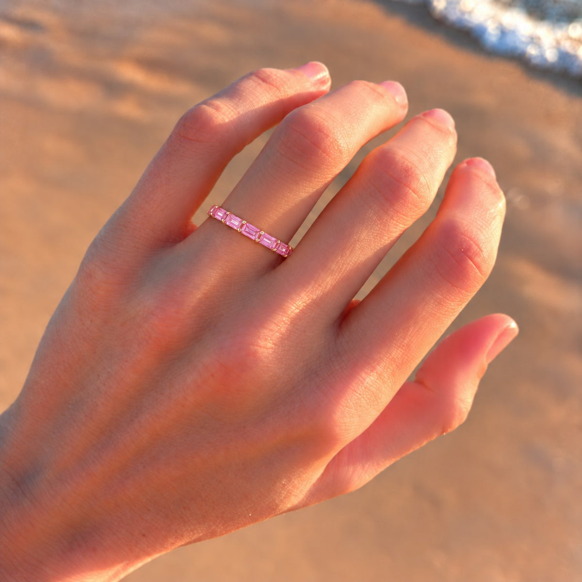 East-West Emerald-Cut Pink Sapphire Eternity Band (2.5x5mm, 3.50ctw)