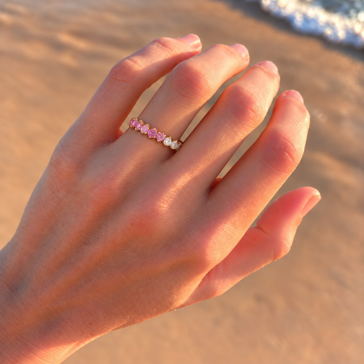 Heart Sakura Pink Sapphire & Diamond Eternity Band (3.5mm, 4.40ctw)