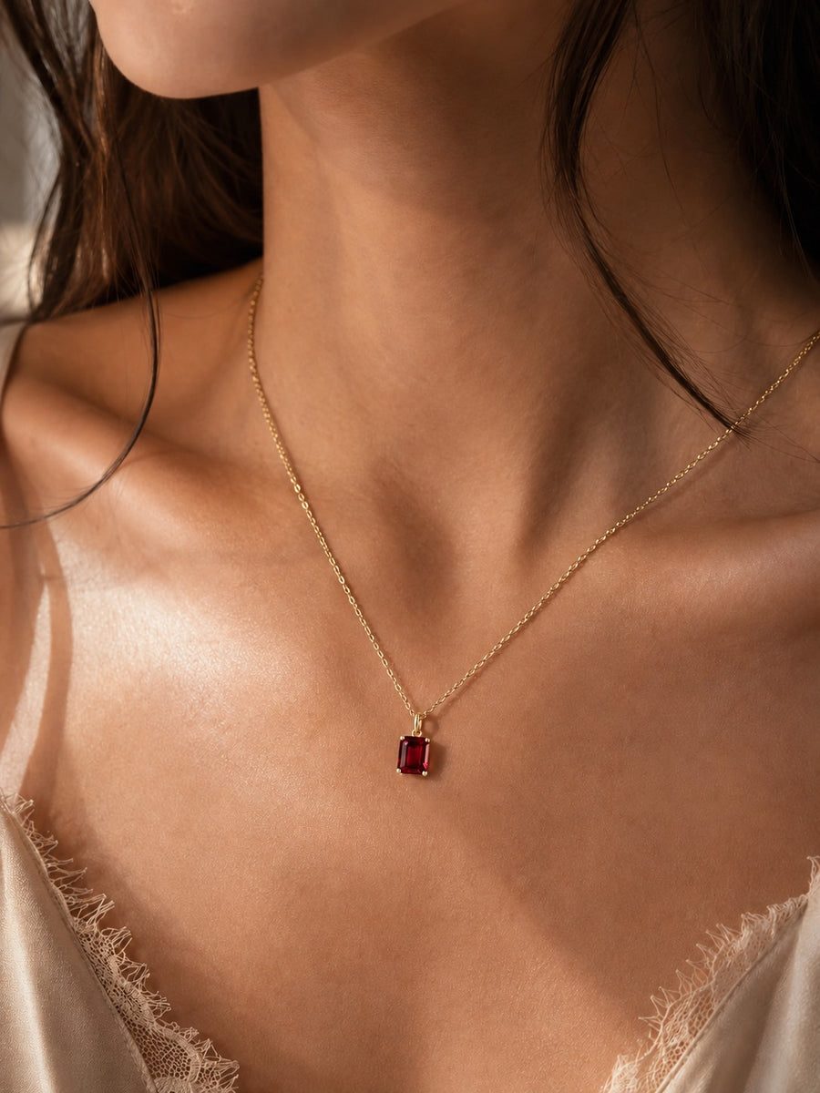 Emerald-Cut Lab Ruby Pendant — 3.00ct