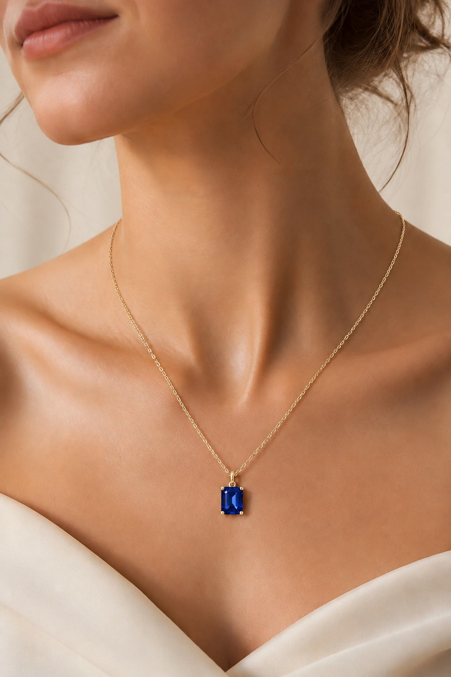 Emerald-Cut Lab Blue Sapphire Pendant — 3.00ct