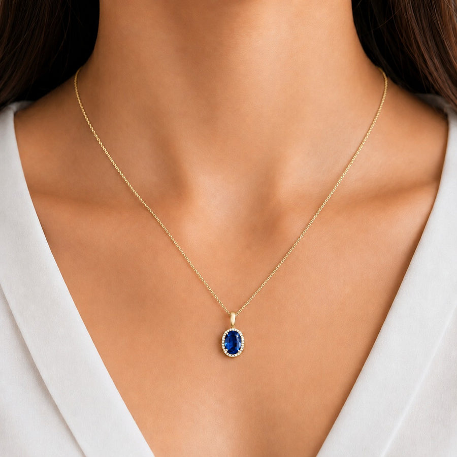 Oval Bezel Lab Blue Sapphire Pendant — 1.00ct