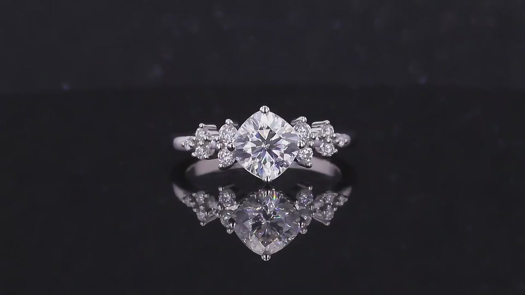 6.5mm Cushion Cut with Round Cut Moissanite Ring in Platinum 950