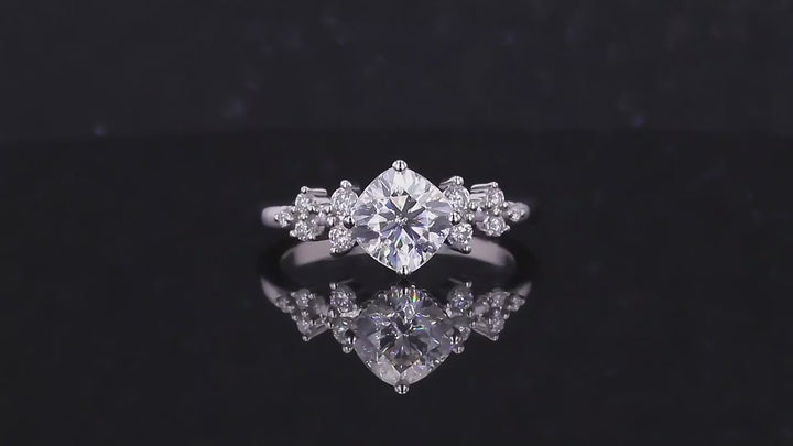 6.5mm Cushion Cut with Round Cut Moissanite Ring in Platinum 950