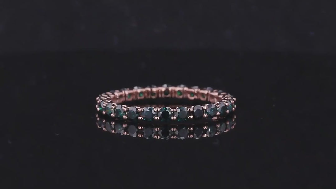 2.5mm Round Cut Green Moissanite Full Eternity Ring in 10K Solid Rose Gold
