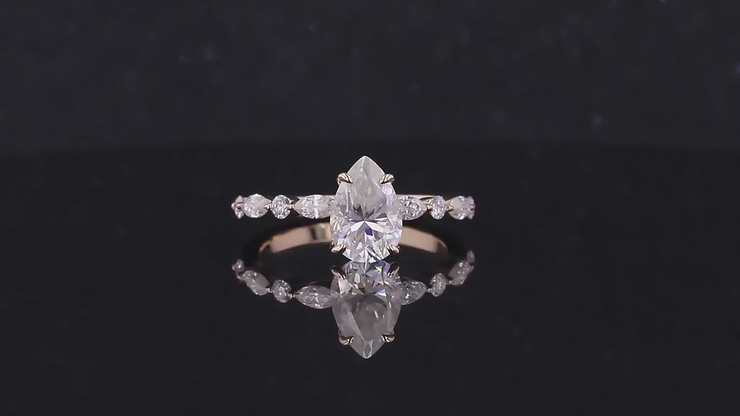 1.5ct Pear Cut Moissanite Half Eternity Ring in 14K Solid Yellow Gold
