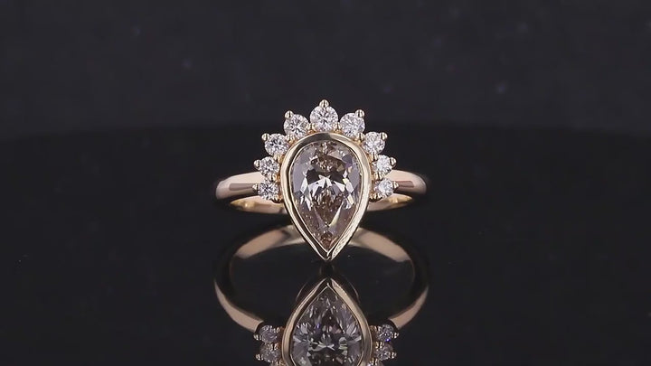 1.5ct Pear Cut Champaign Gold Moissanite with Half-Halo Moissanite in 14K Solid Yellow Gold