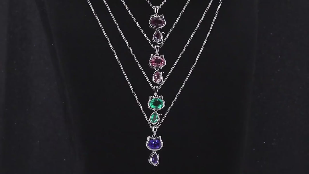 1.75ct Oval & Pear-Cut Alexandrite Cat Pendant Necklace in 14K Yellow Gold (6x8mm, 3x6mm)