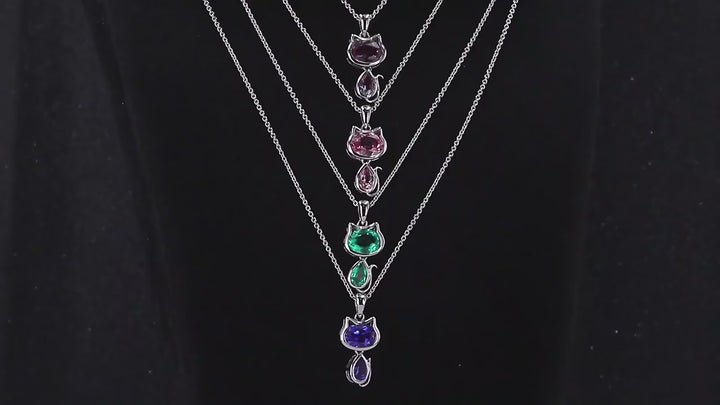 1.75ct Oval & Pear-Cut Alexandrite Cat Pendant Necklace in 14K Yellow Gold (6x8mm, 3x6mm)