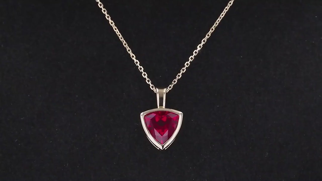 Trillion Cut Ruby Pendant Necklace in 10K Solid Yellow Gold
