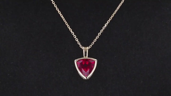 Trillion Cut Ruby Pendant Necklace in 10K Solid Yellow Gold