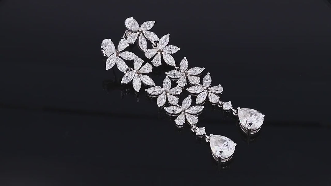 Moissanite Dangle Chandelier Bridal Earring in 18K Solid White Gold