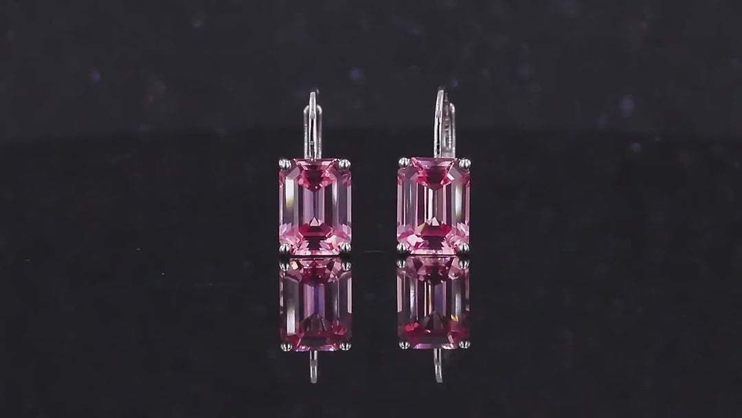 6x8mm, 2.10ct Each Emerald Lab-Grown Pink Sapphire Hoop Earrings in 14K White Gold