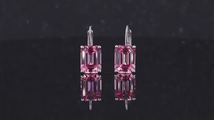 6x8mm, 2.10ct Each Emerald Lab-Grown Pink Sapphire Hoop Earrings in 14K White Gold