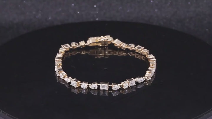 Round, Pear, Emerald Cut Moissanite Tennis Bracelet in 14K Solid White/Yellow Gold