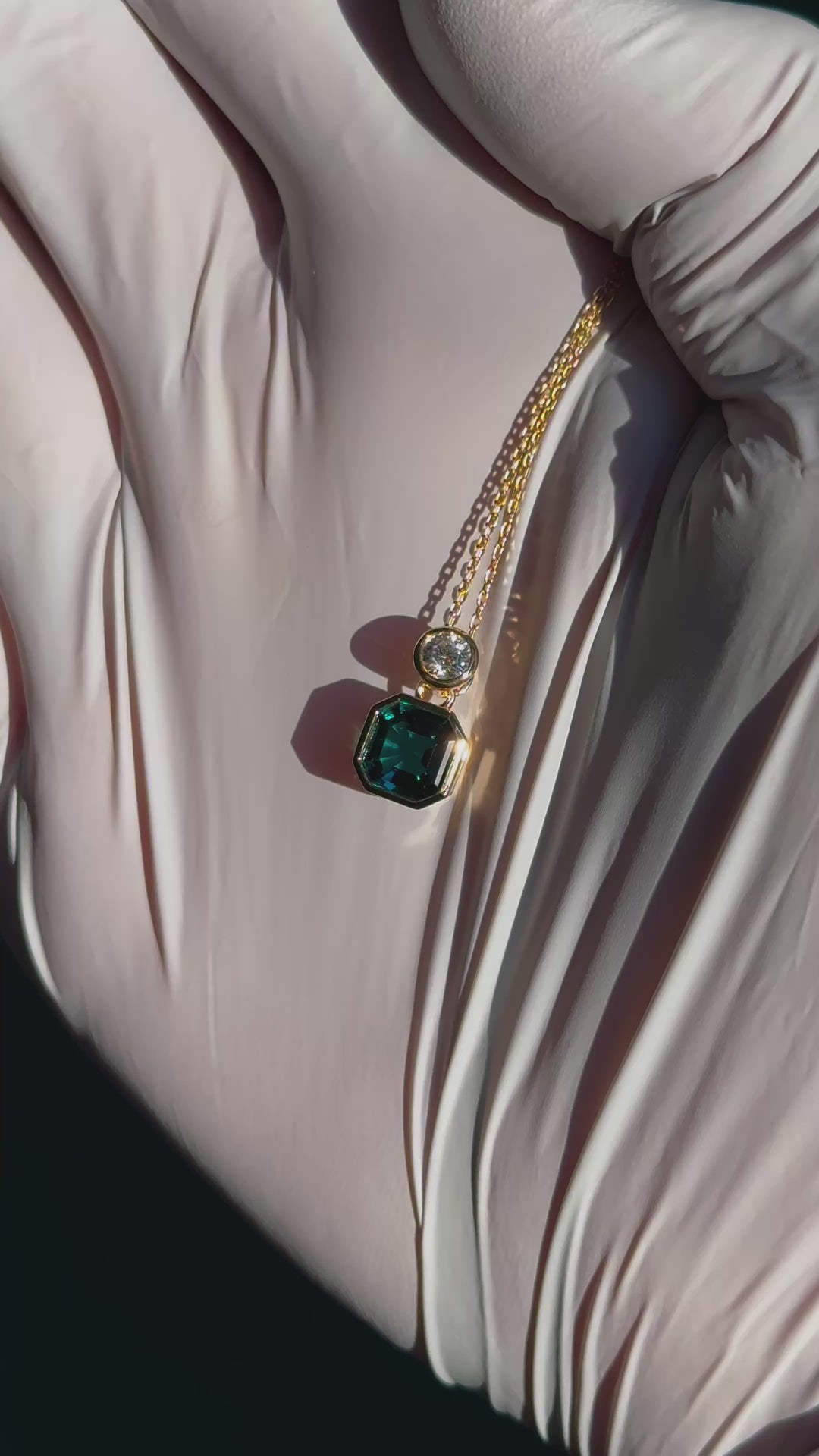 Customized™ 7mm, 1.75ct Asscher Lab-Grown Zambian Emerald with Diamond Pendant with Rolo Chain Necklace in Yellow Gold