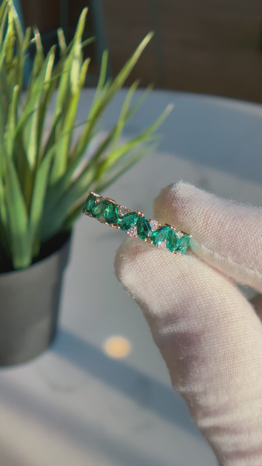 Emerald & Diamond Pear-Cut Eternity Ring in Yellow Gold (2.88ctw)