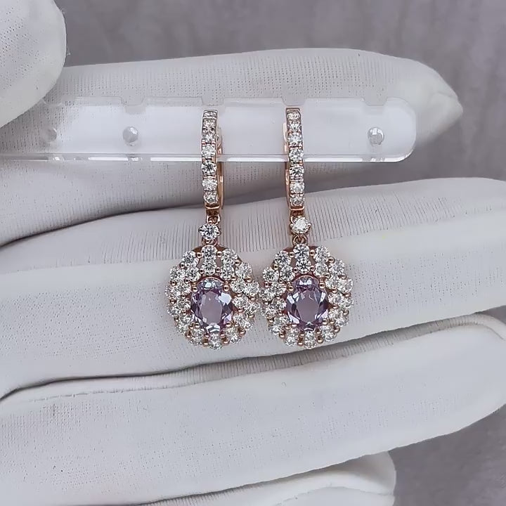 5*7mm Oval Cut Alexandrite with Moissanite Dangle Earrings in 14K Solid Rose Gold