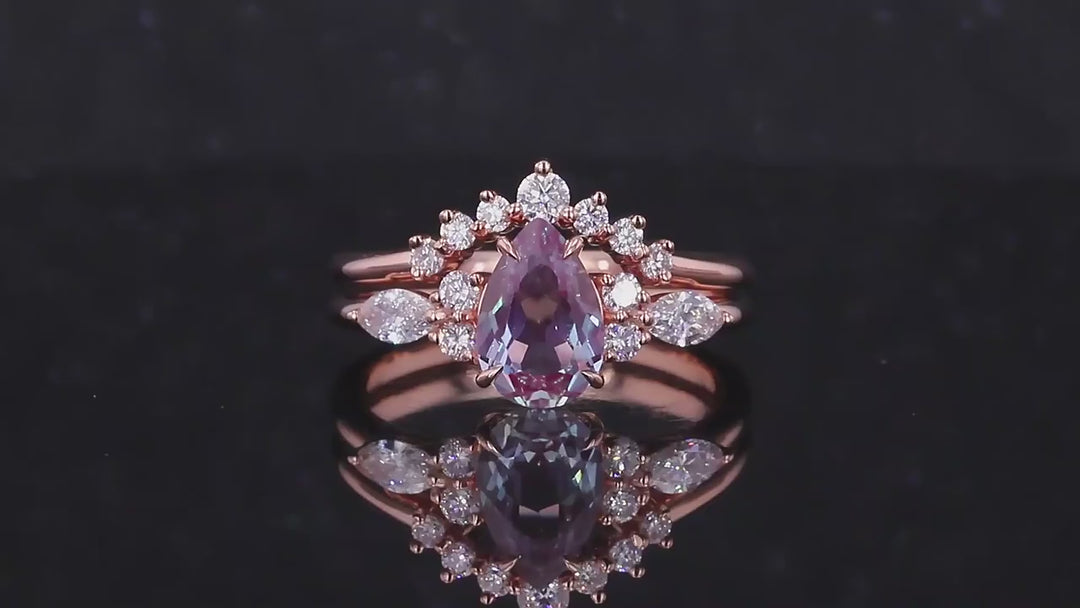 1.60ct Pear-Cut Alexandrite Ring with Diamond Stacking Band in 14K Rose Gold (6x9mm)