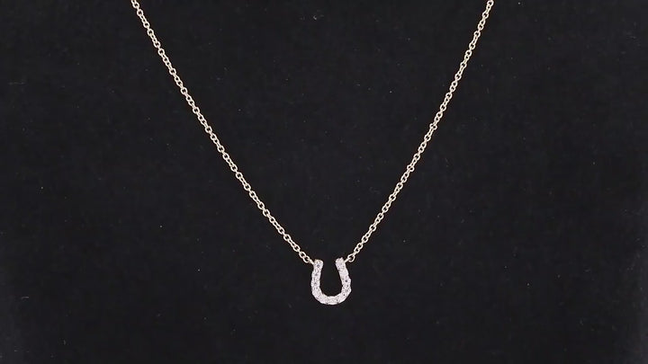 Horseshoe Diamond Pendant/Necklace in 14K Solid Yellow Gold