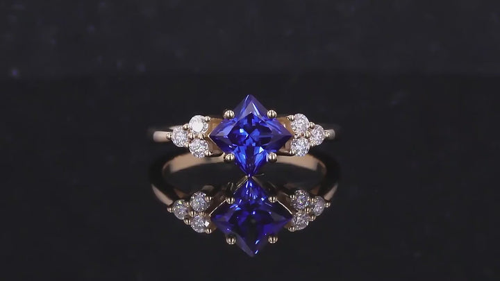 6x6mm, 1.00ct Princess Lab-Grown Blue Sapphire with Diamond Accents Ring in 14K Yellow Gold