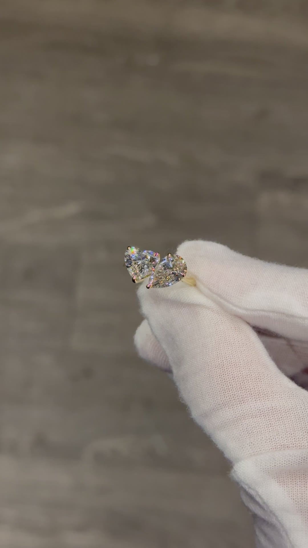 2.00ct Each Heart and Pear Lab-Grown Diamond Toi Et Moi Ring in Yellow Gold