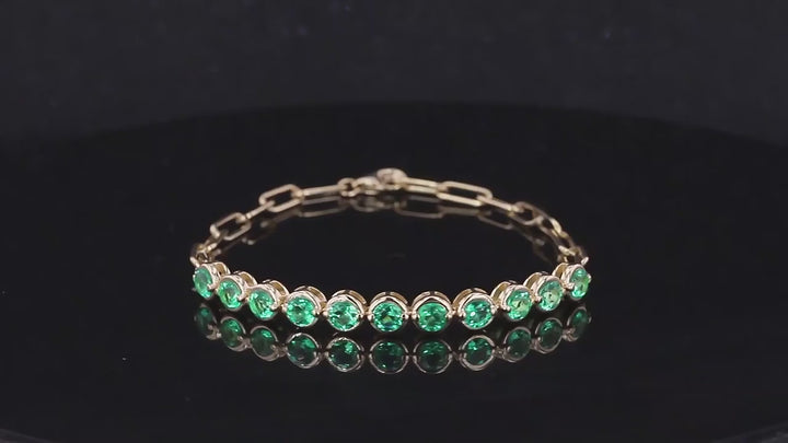3.5mm, 3.50ctw Lab-Grown Colombian Emerald Charm Half-Tennis Bracelet in 10K Yellow Gold