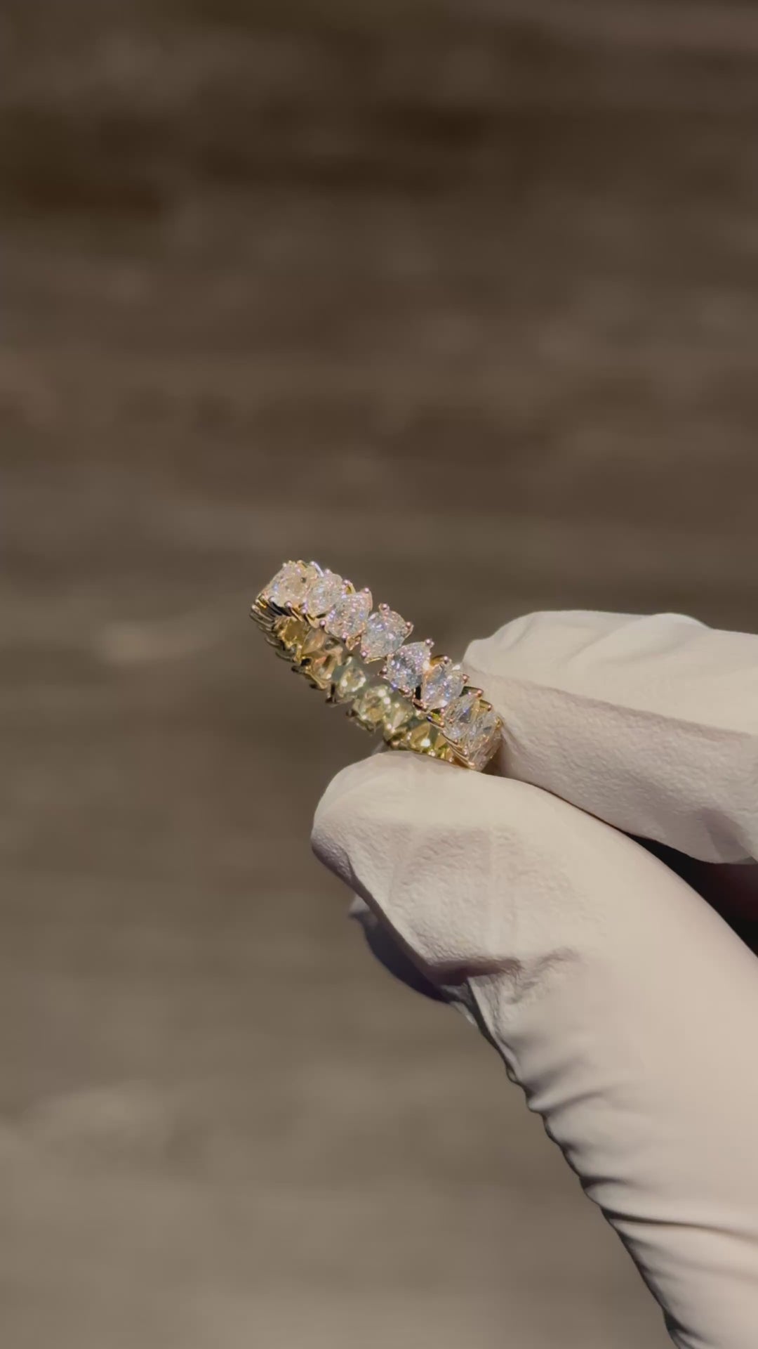 4mm, 3.00ctw Pear Lab-Grown Diamond Interlocking Eternity Band in Yellow Gold