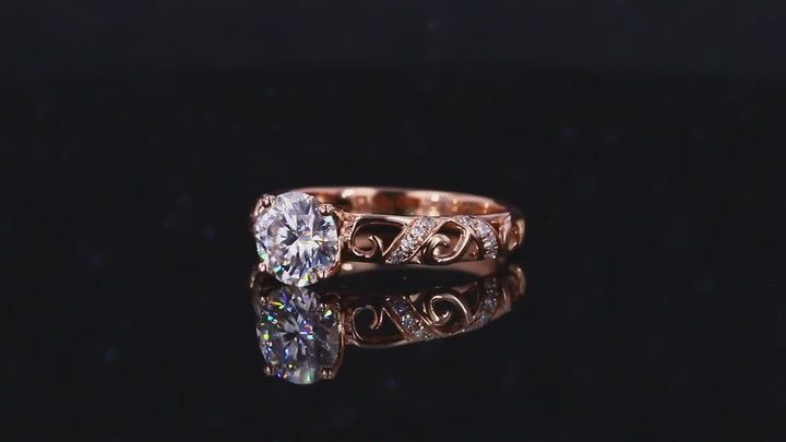 5mm Round Cut Moissanite with Garden Band in 14K Solid Rose/Yellow/White Gold