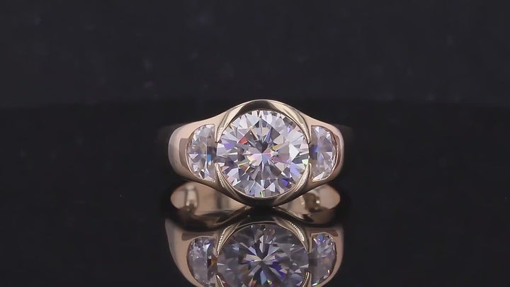 10mm Round Cut Moissanite Bezel with Side Stones in 10K Solid Yellow Gold