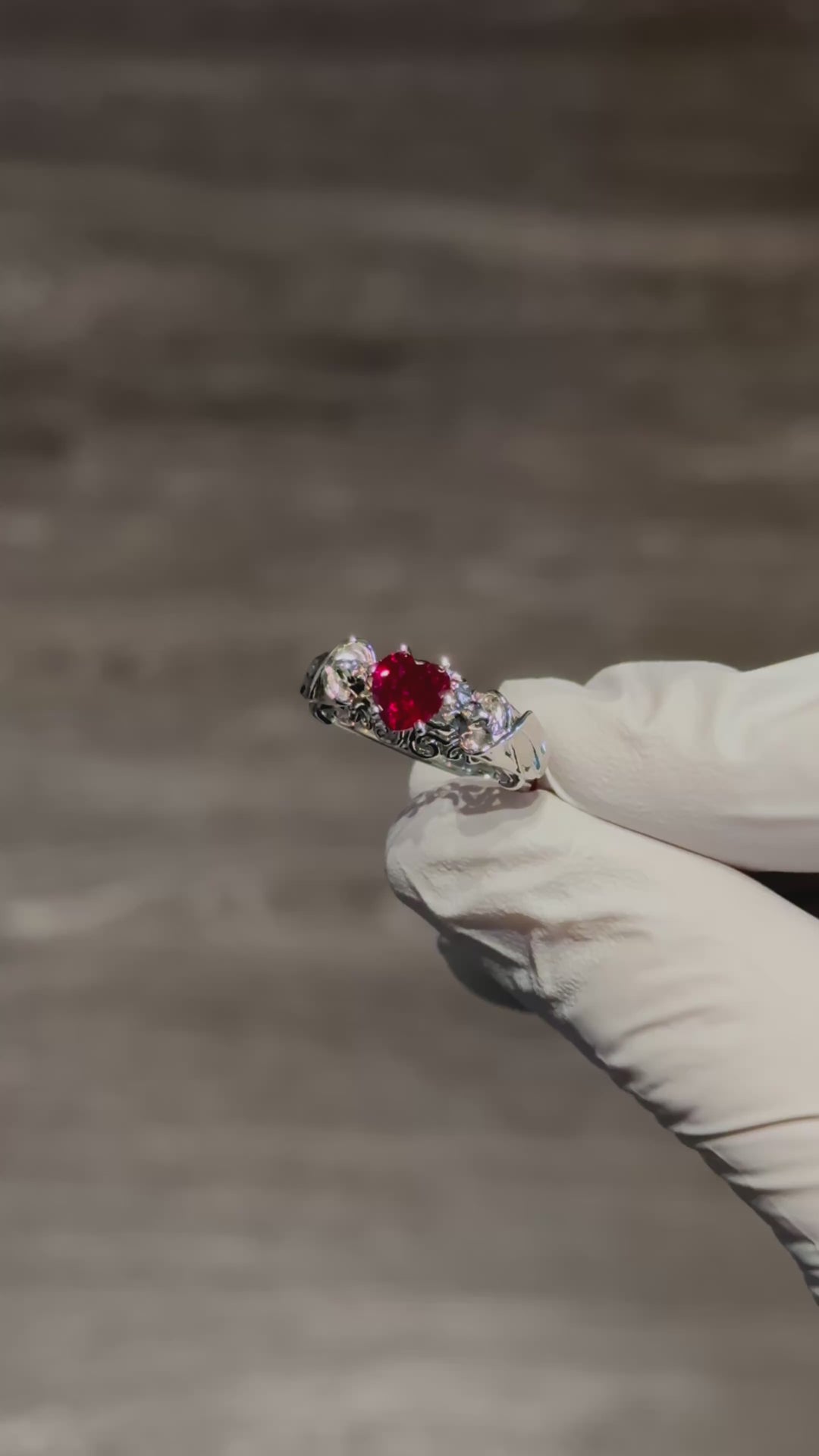 6.5mm, 1.25ct Heart Cut Lab-Grown Ruby in Gothic Setting Ring in 925 Sterling Silver