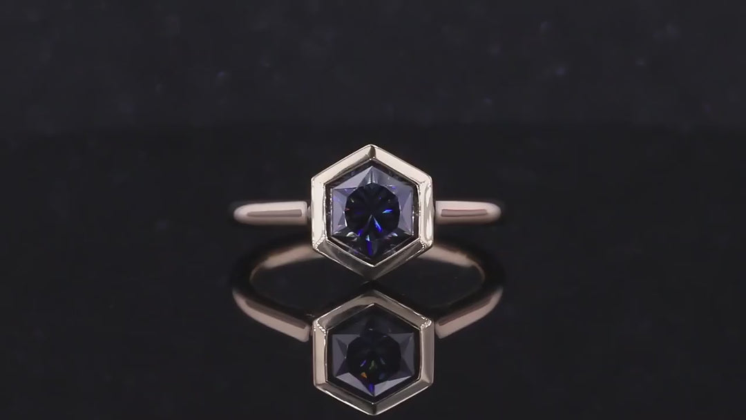 7*7mm Hexagon Cut Bezel Set Dark Gray Moissanite in 10K Solid Yellow Gold