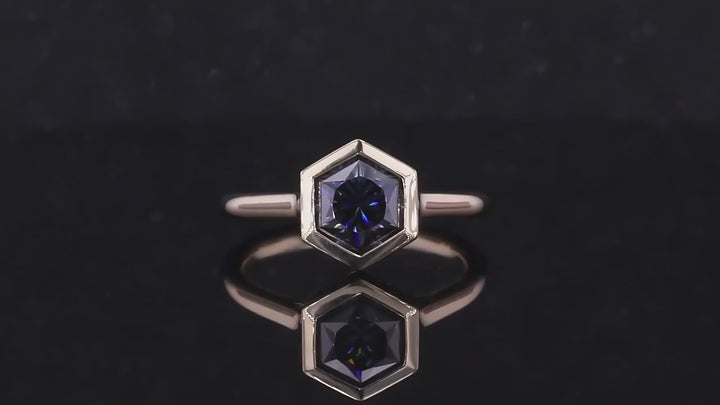 7*7mm Hexagon Cut Bezel Set Dark Gray Moissanite in 10K Solid Yellow Gold