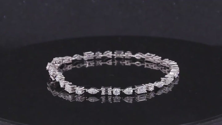 Round, Pear, Emerald Cut Moissanite Tennis Bracelet in 14K Solid White/Yellow Gold