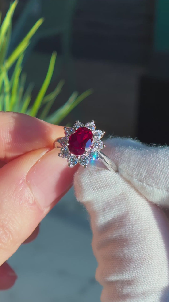 1.80ct Oval-Cut Ruby with Diamond Halo Ring, “The Diana”