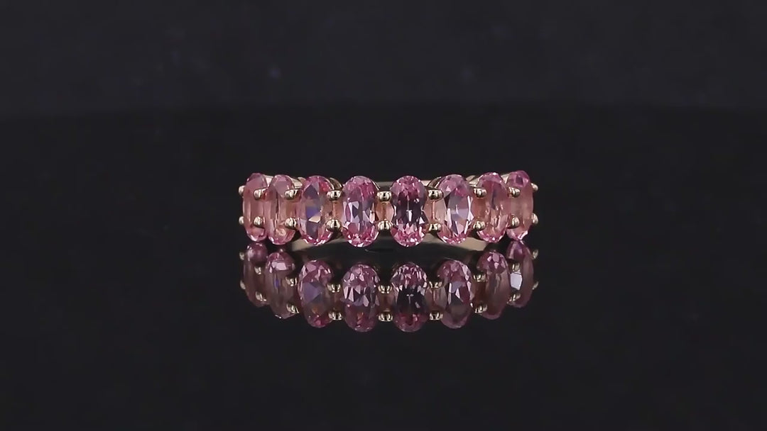 3x5mm, 2.80ctw Oval Lab-Grown Sakura Pink Sapphire Half-Eternity Band Ring in 14K Yellow Gold
