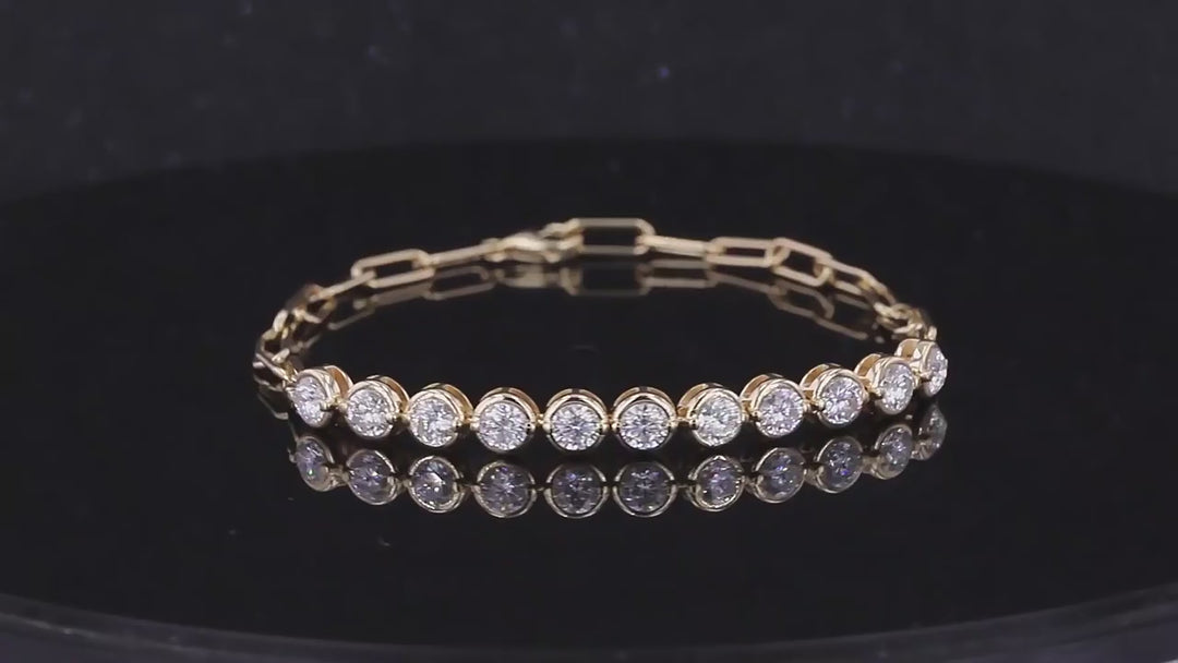 3.5mm Round Cut Moissanite Bezel Set Half-Tennis Bracelet in 10K Solid Yellow/White Gold
