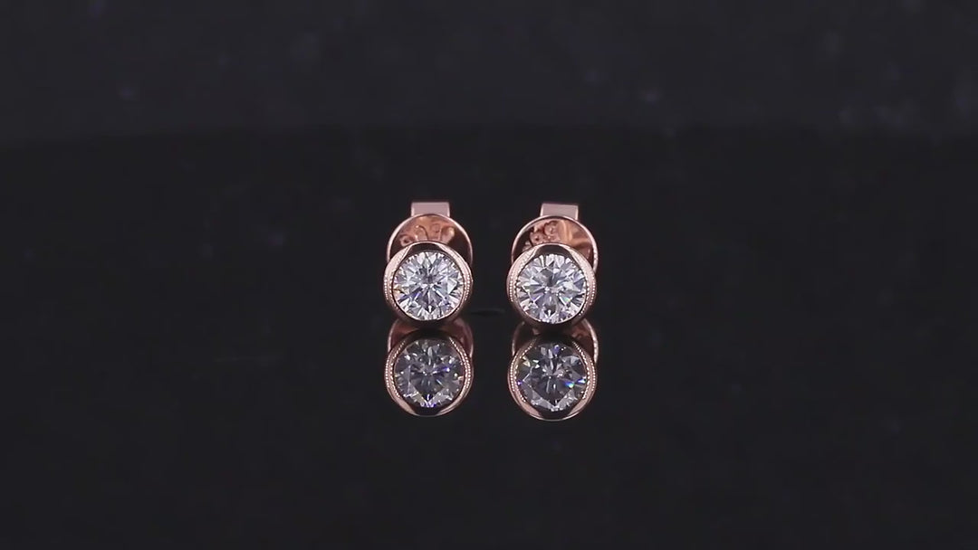 4mm Bezel-Set Round Cut Moissanite Earrings in 14K Solid Rose Gold