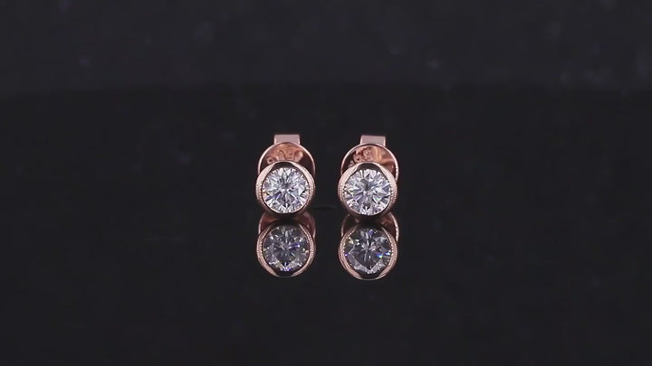 4mm Bezel-Set Round Cut Moissanite Earrings in 14K Solid Rose Gold