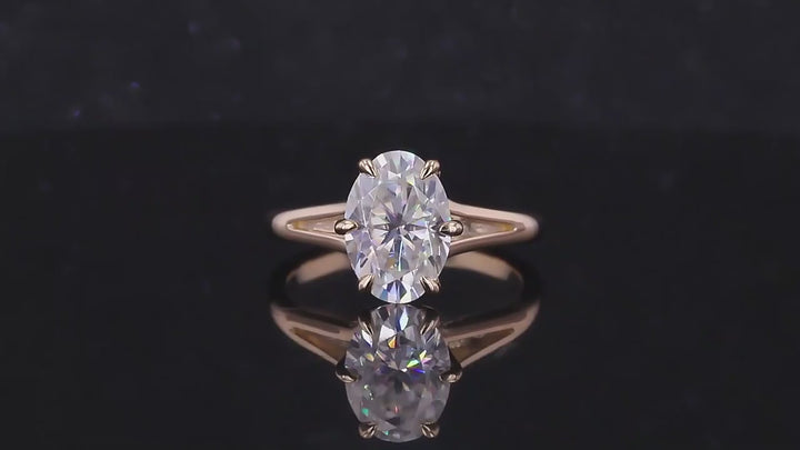 7x10mm Oval Cut Moissanite Ring with Valley Band in Yellow Gold