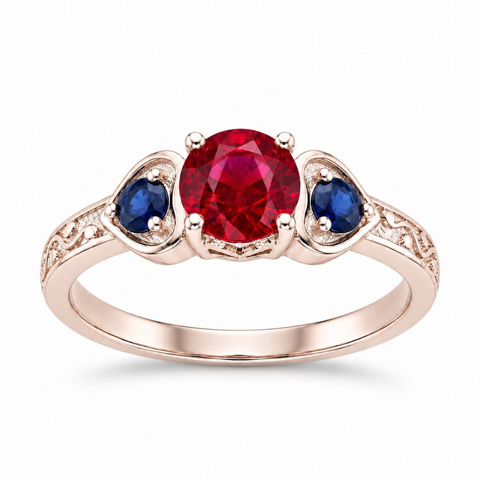 "Ruby & Sapphire" Three-Stone Ring