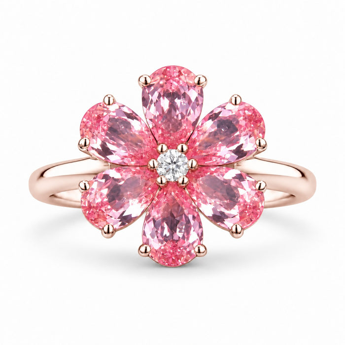 The Cherry Blossom — Six Petal Pink Sapphire Flower Ring