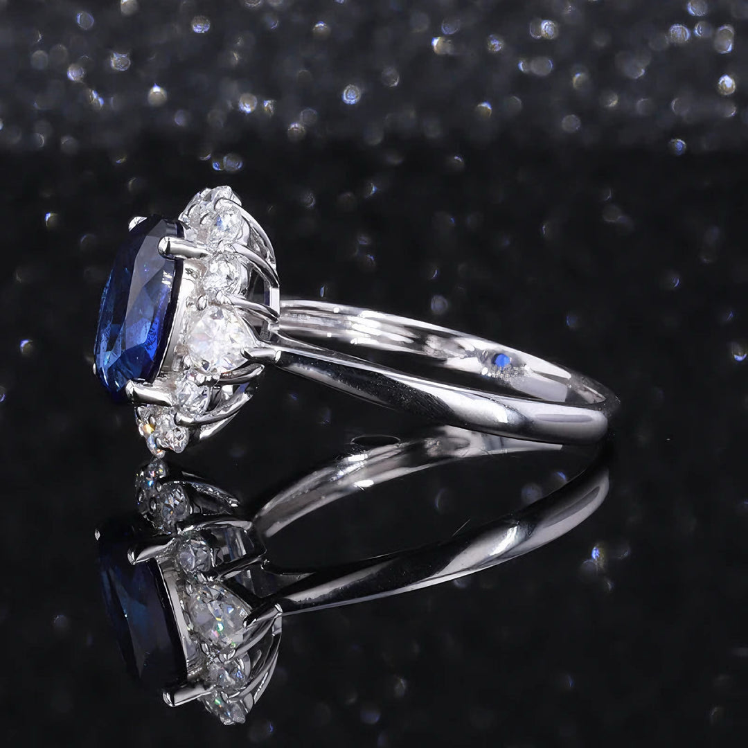 6x8mm, 1.75ct Oval Lab-Grown Blue Sapphire Ring, "The Modified Diana"