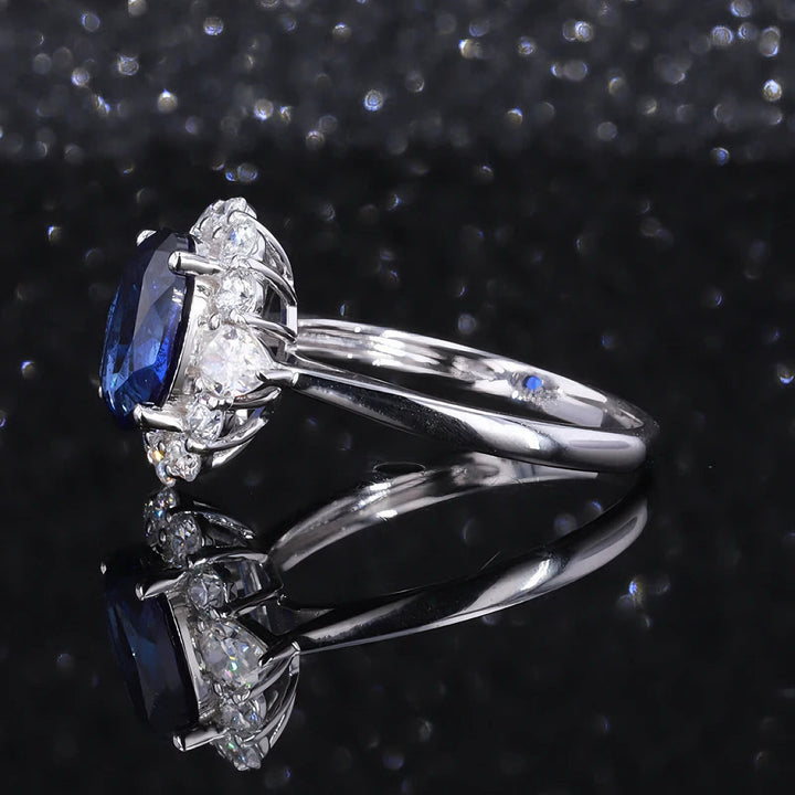 6x8mm, 1.75ct Oval Lab-Grown Blue Sapphire Ring, "The Modified Diana"