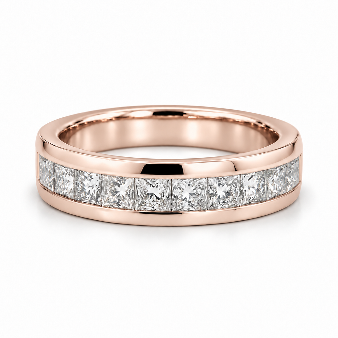 1.50ctw Princess-Cut Channel-Set Half-Eternity Band (6.5mm) in rose gold