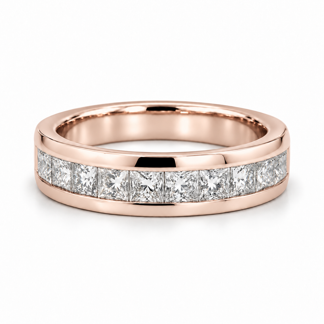 1.50ctw Princess-Cut Channel-Set Half-Eternity Band (6.5mm) in rose gold