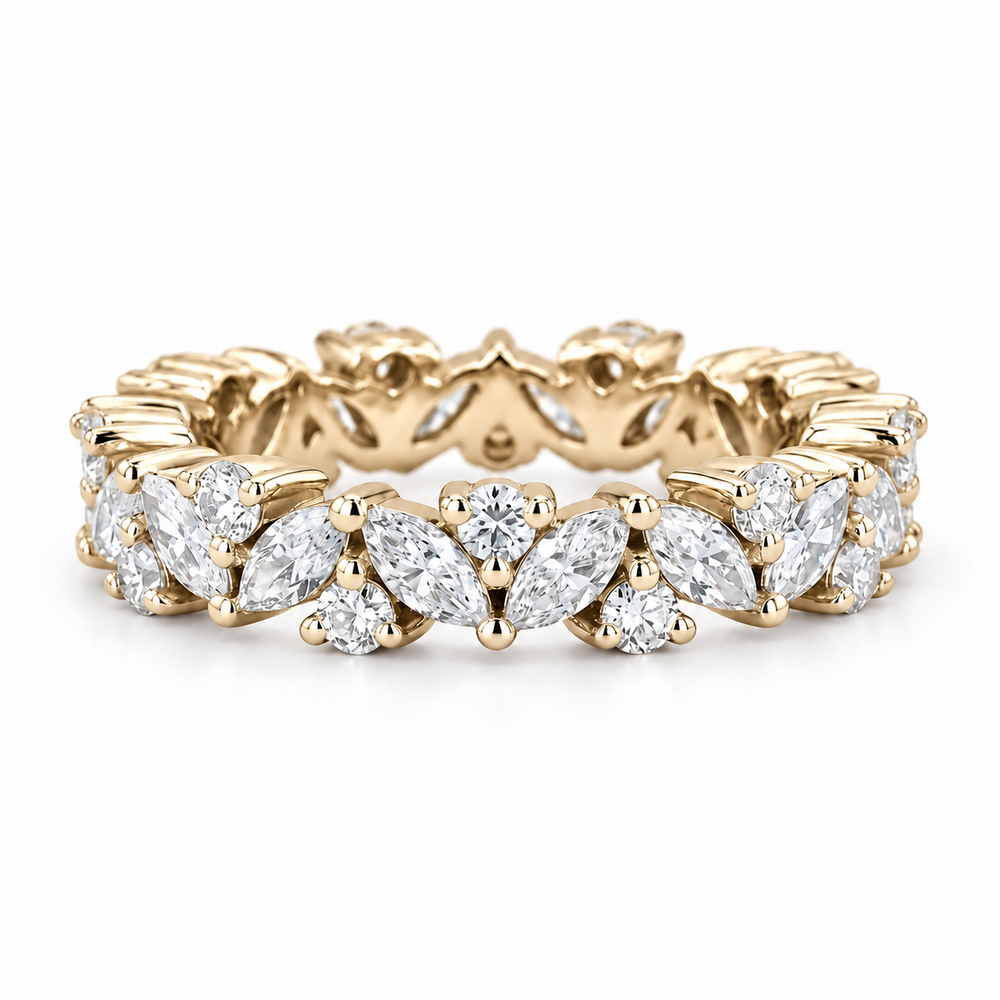 2.40ctw Marquise & Round Diamond Eternity Band (4.3mm) in yellow gold