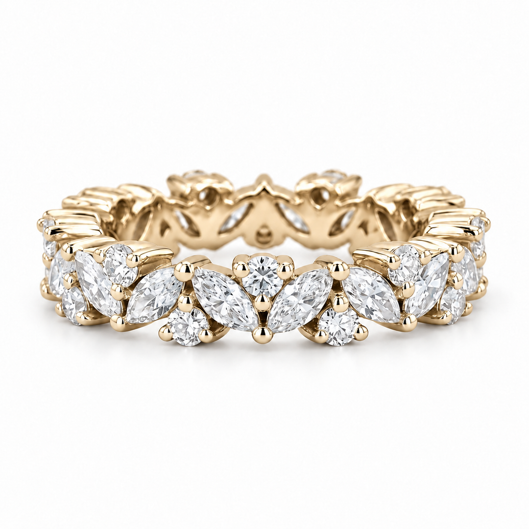 2.40ctw Marquise & Round Diamond Eternity Band (4.3mm) in yellow gold