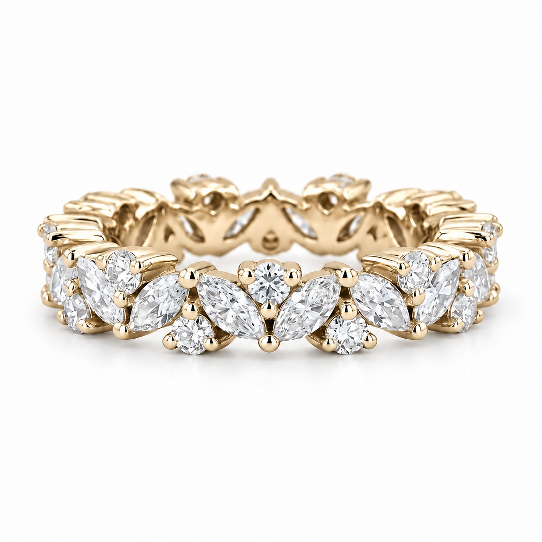 2.40ctw Marquise & Round Diamond Eternity Band (4.3mm) in yellow gold