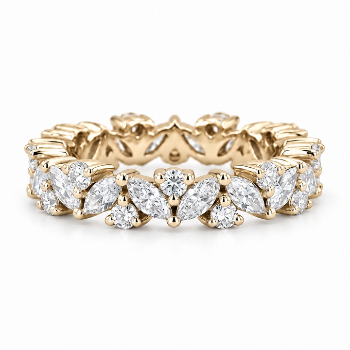 2.40ctw Marquise & Round Diamond Eternity Band (4.3mm) in yellow gold